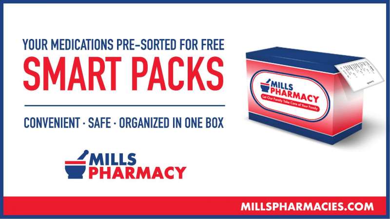 Never fill a pill planner again by using Smart Packs from Mills Pharmacy.